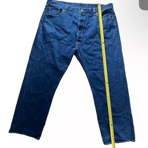 Levis 501 Original Button Fly Jeans Men's 44x32 Dark Wash Blue Distressed Denim